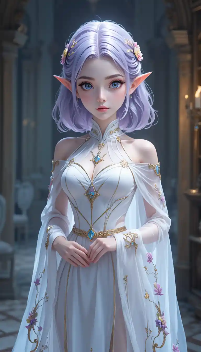 Graceful anime healer girl with pastel wings and runic robe