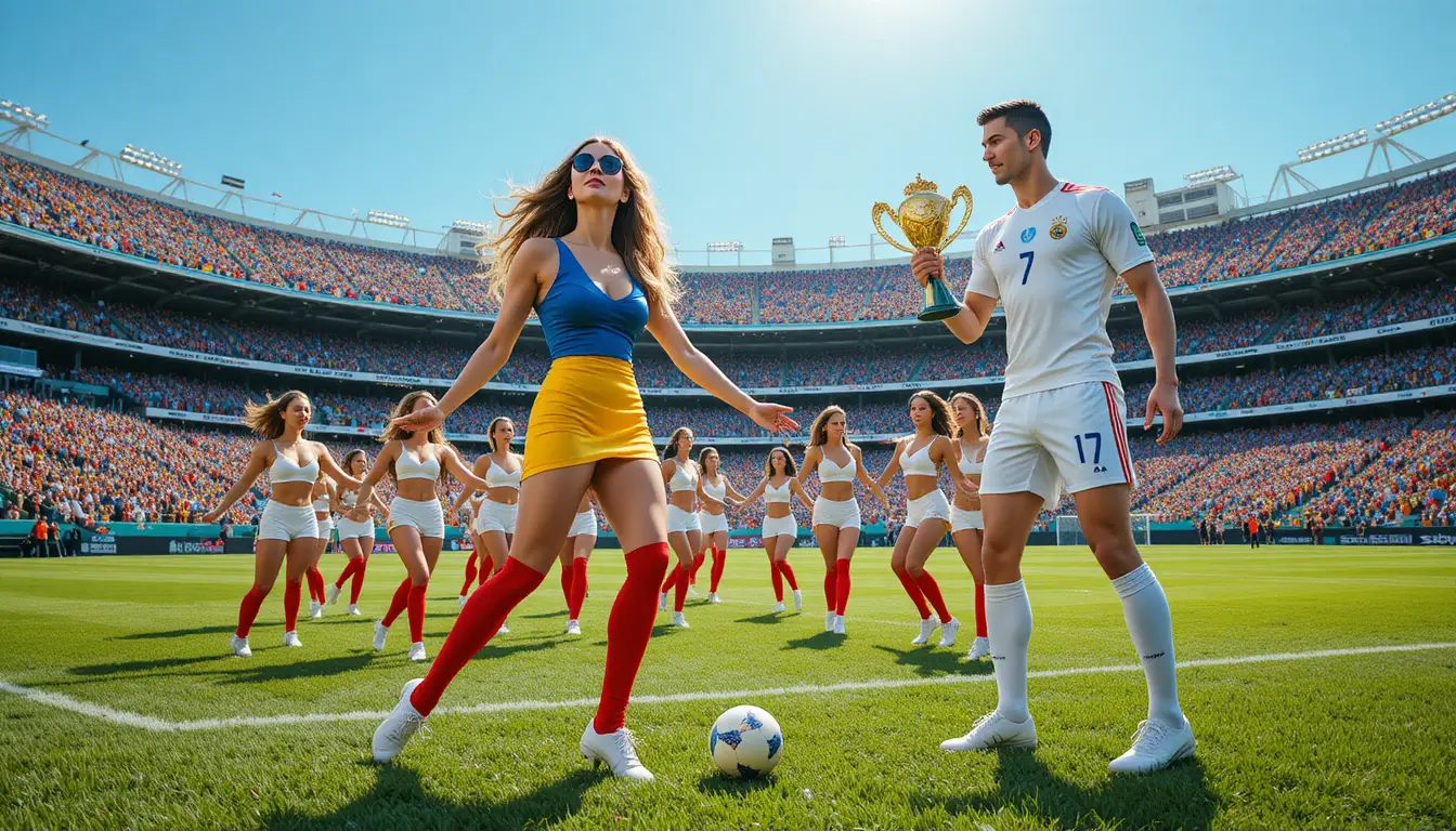 Latina singer dancing energetically on a sunny outdoor stage