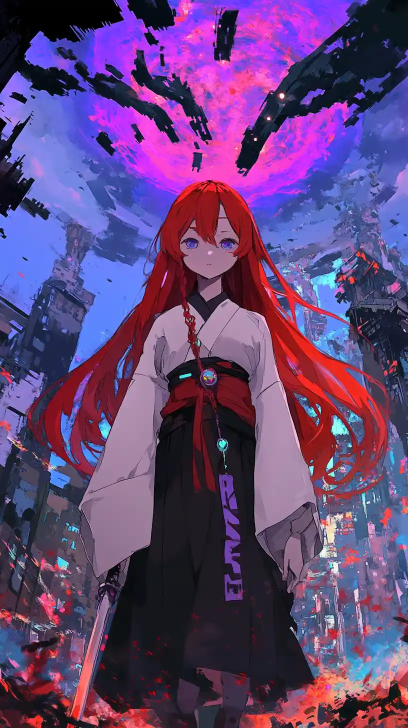 Anime world of colorful triangles and floating ruins