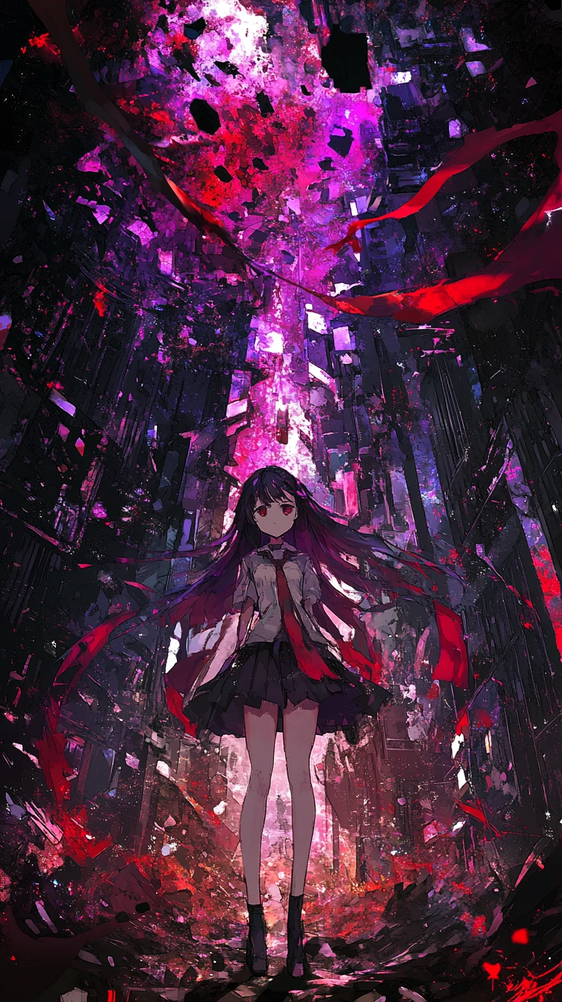 Surreal triangle mosaic world in vivid purple and red tones