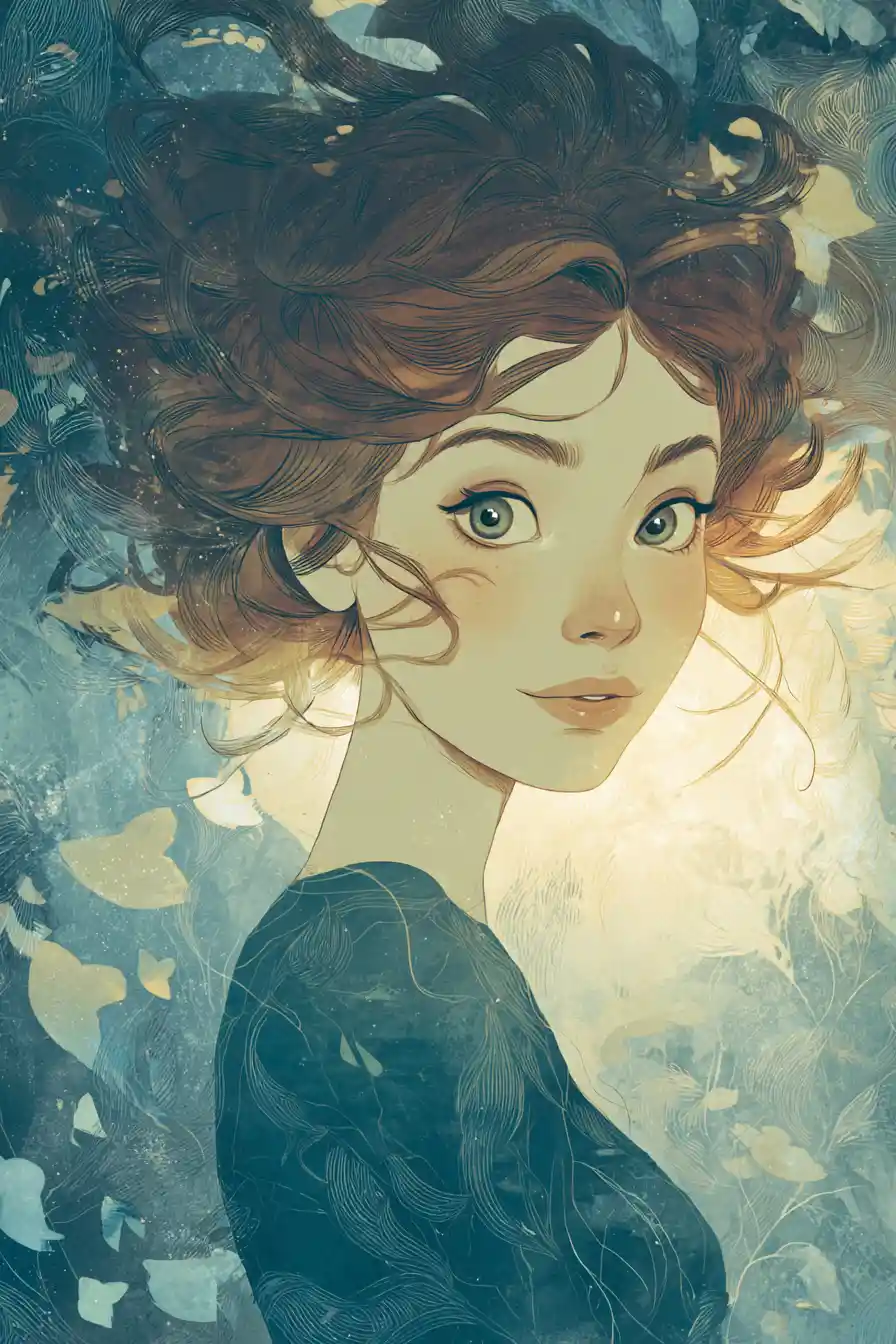 Mystical woman portrait in a dreamlike fantasy illustration
