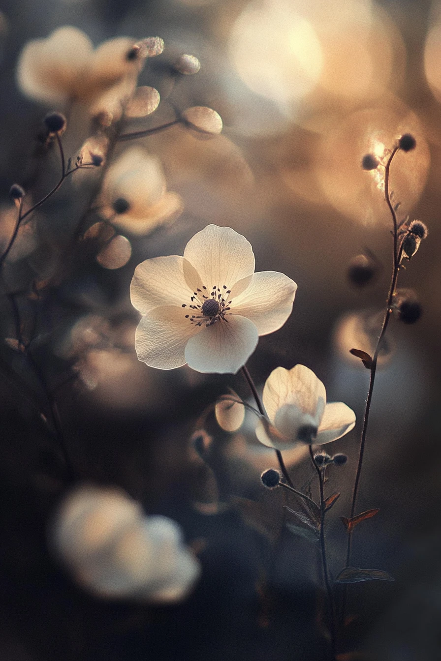 Dreamy close up floral photograph with soft bokeh background