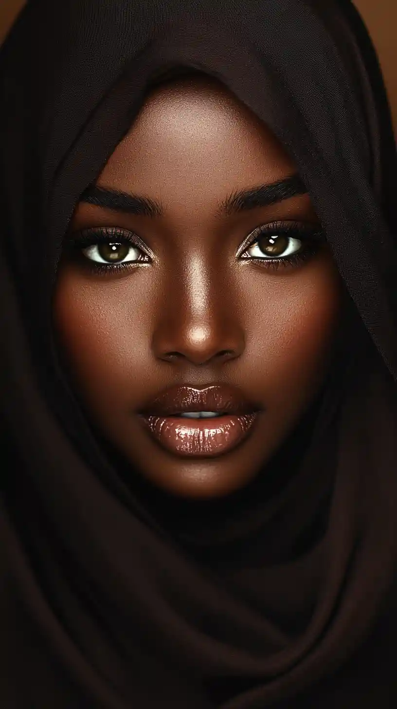Close up portrait of a woman in dark headscarf
