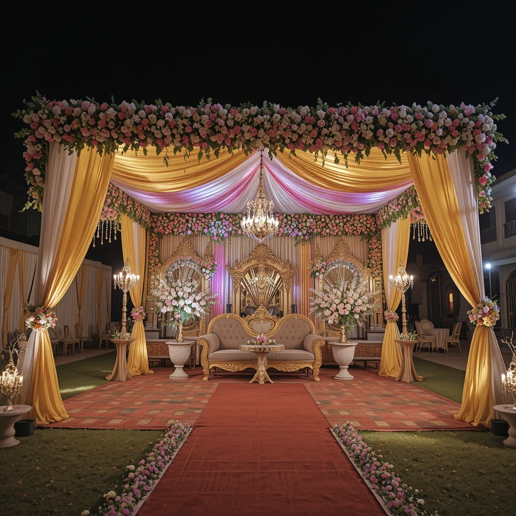 Colorful tent house event poster with festive lights