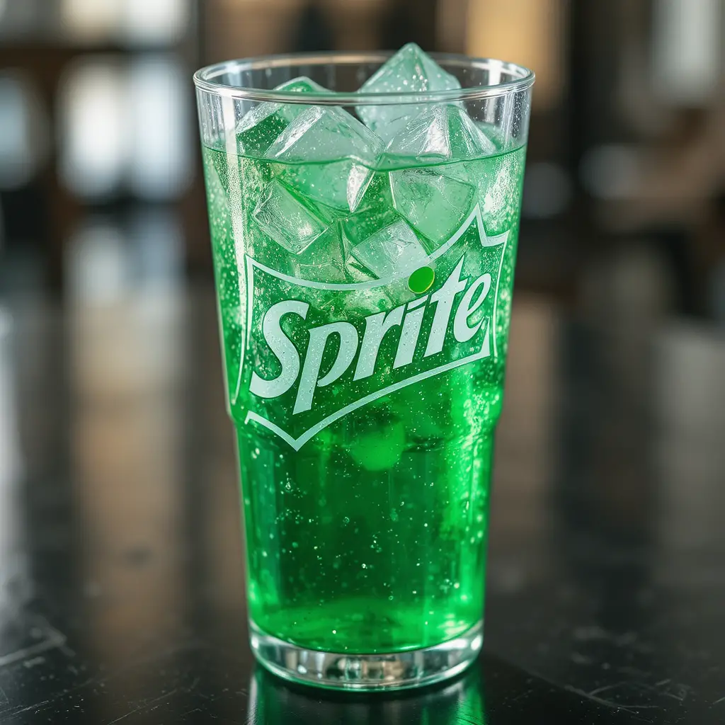 Clear soda with ice in a fancy cup floating in space
