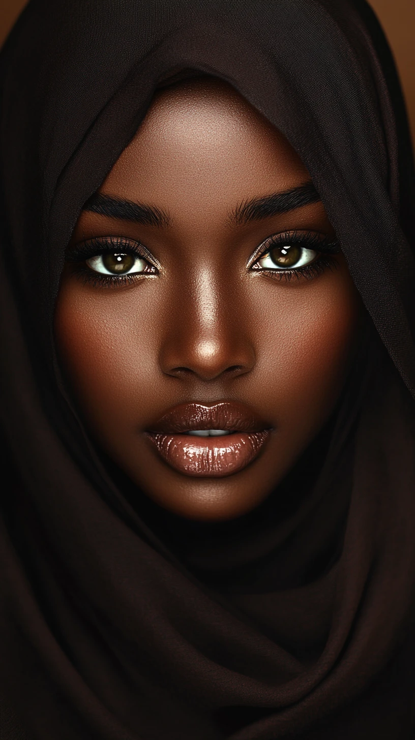 Close up portrait of a woman in dark headscarf