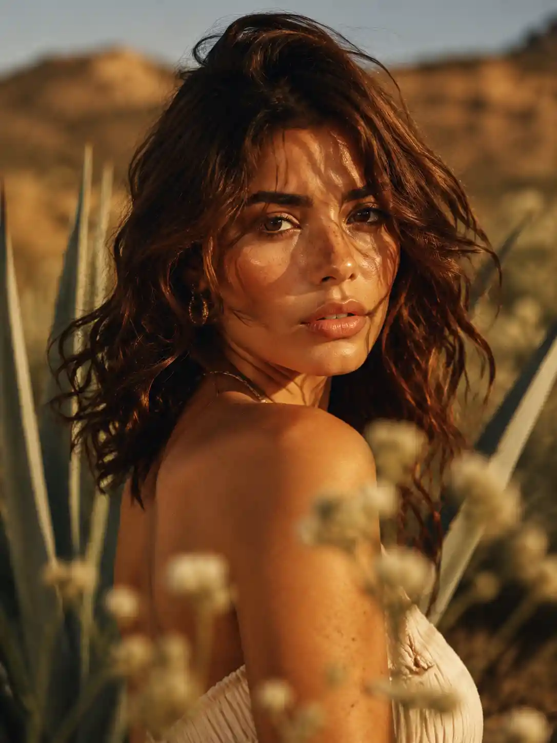Confident woman portrait in warm desert sunlight