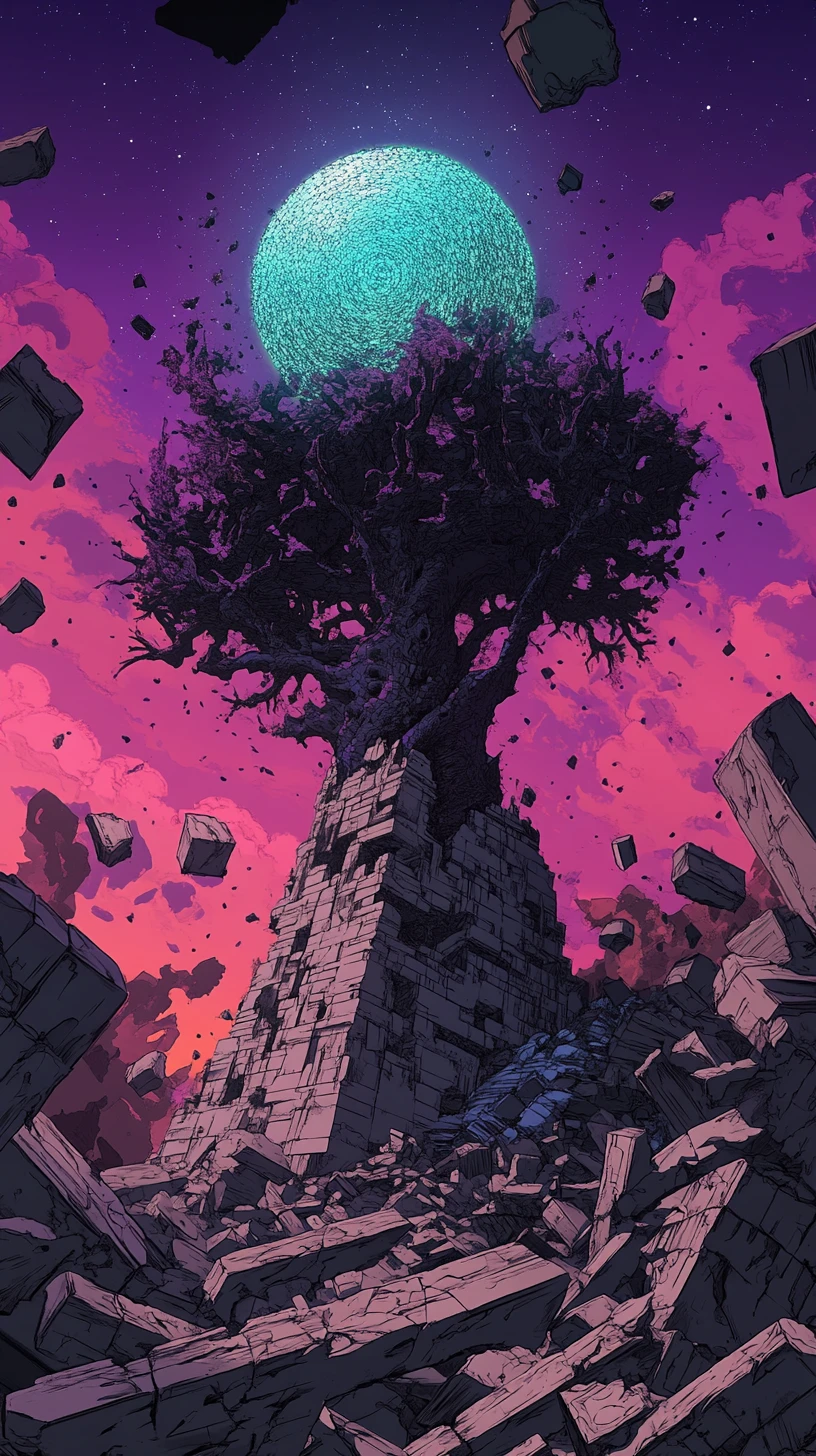 Surreal Triangle Mosaic World In Vivid Purple And Red Tones