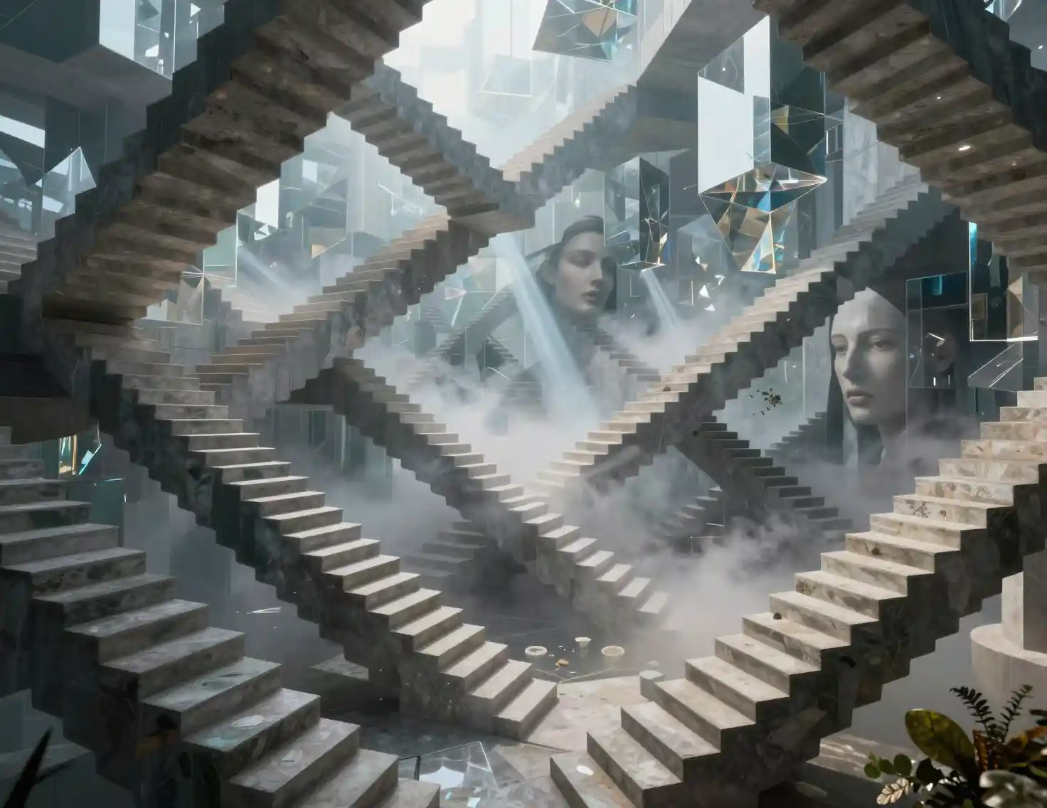 Surreal Impossible Architecture With Folding Stairs And Mirrors