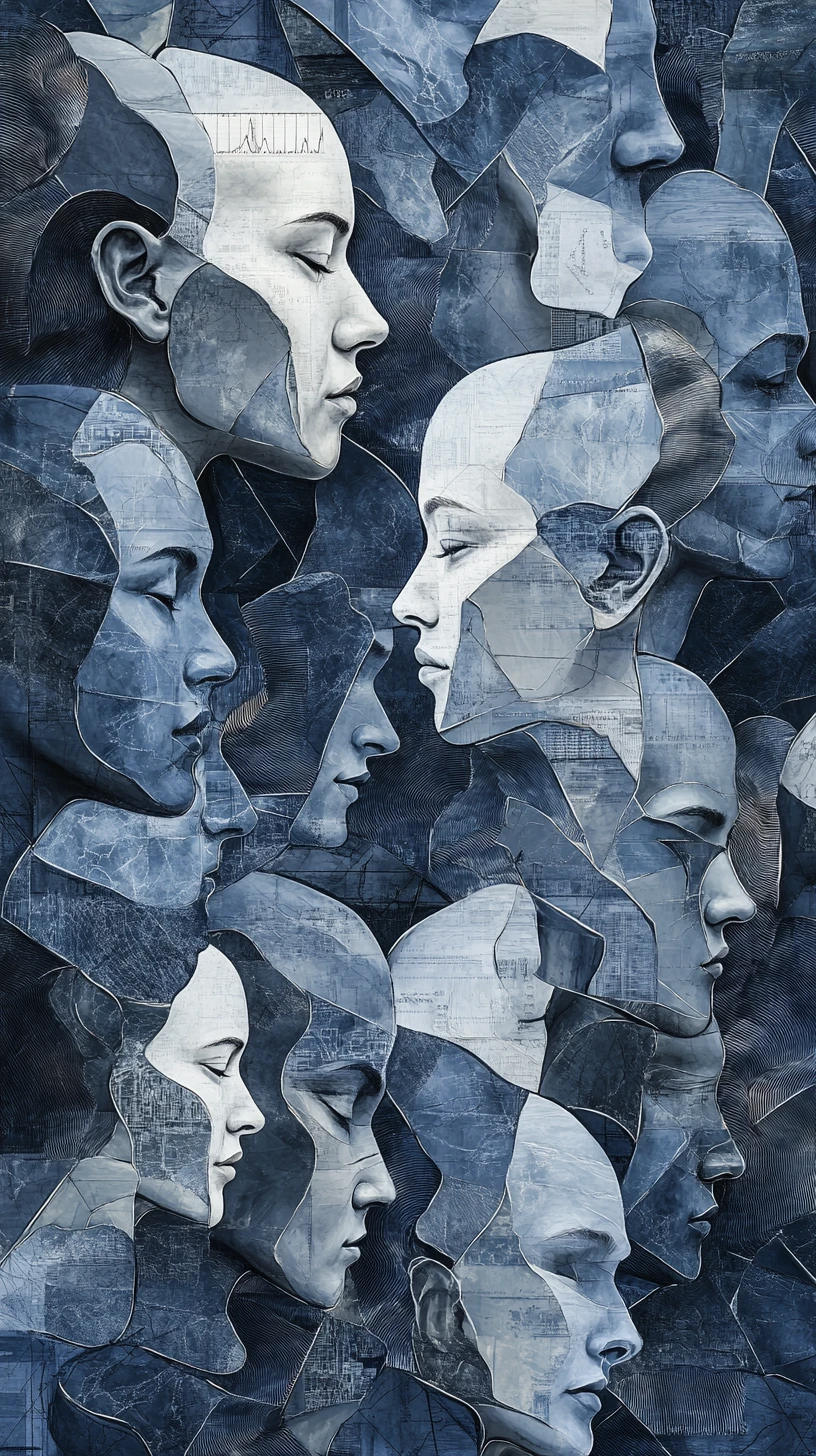 Layered human profiles emerging from analytical charts