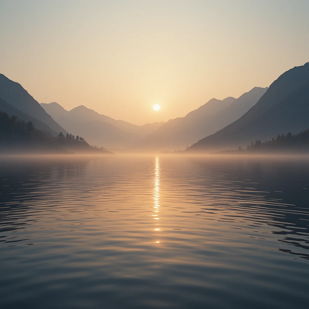 Serene mountain lake at sunrise with golden reflections