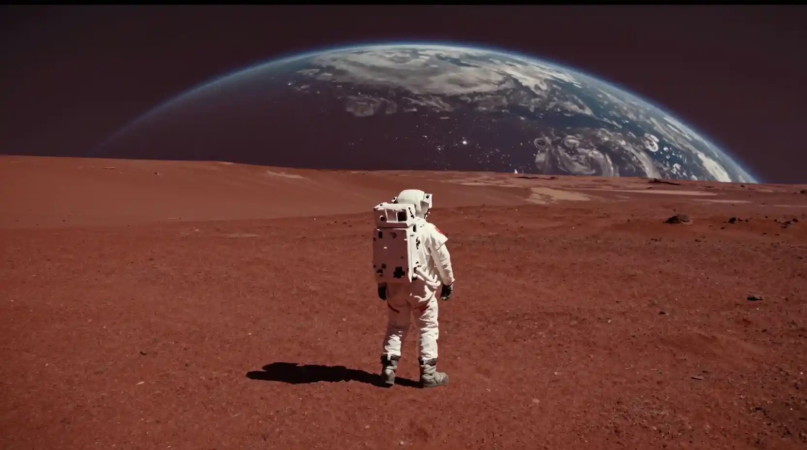 Astronaut Alone On Mars With Earth In The Sky