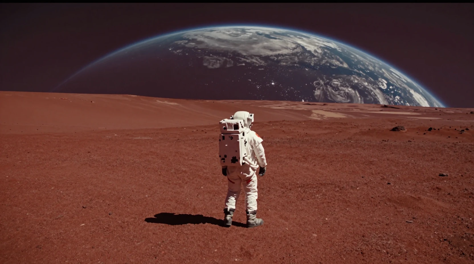 Astronaut Alone On Mars With Earth In The Sky