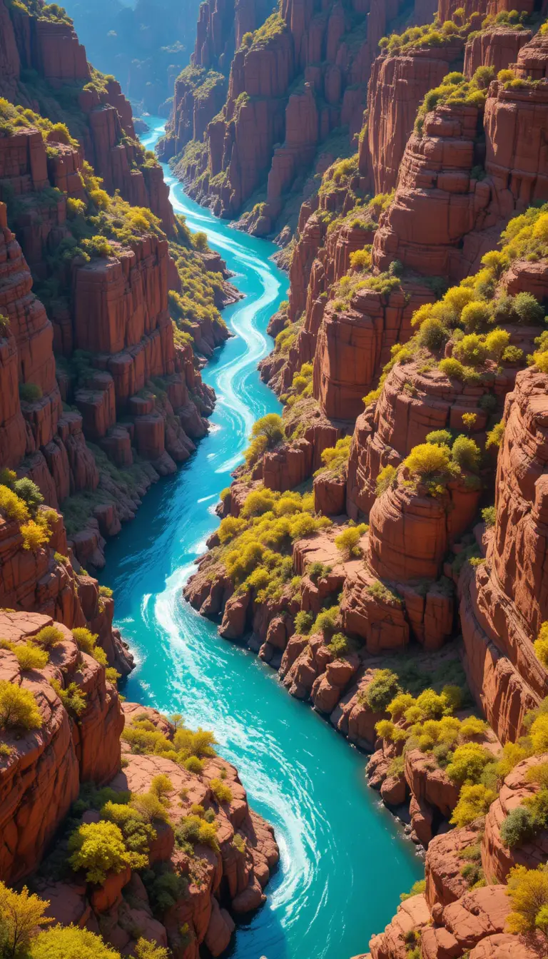 Rivière de canyon vue du ciel en turquoise et orange éclatants