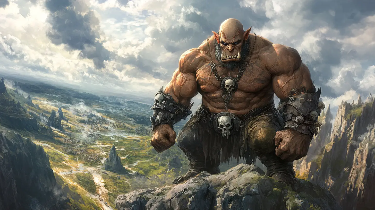 Scarred Orc Warlord Overlooking Valley Battle Scene