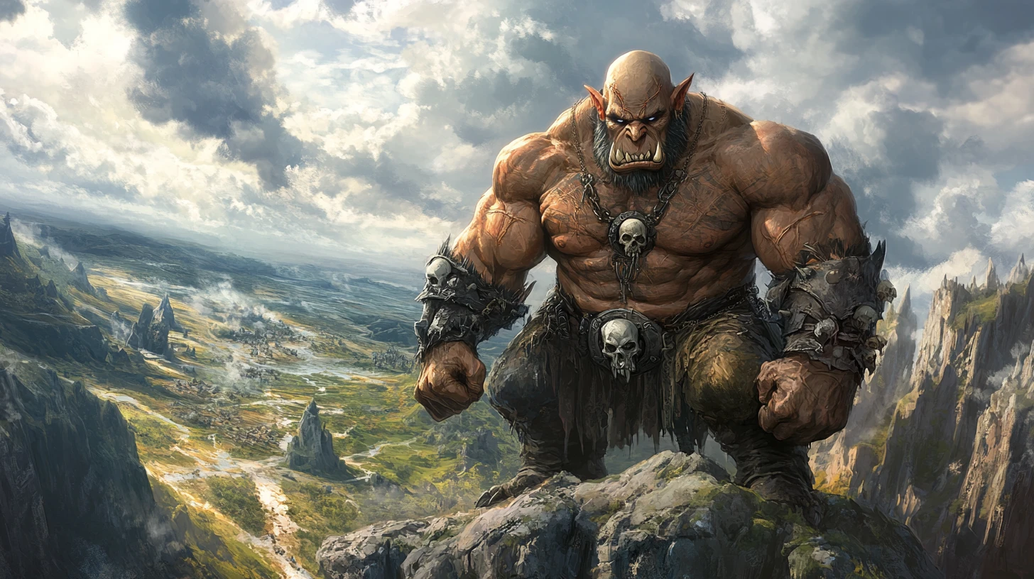 Scarred Orc Warlord Overlooking Valley Battle Scene