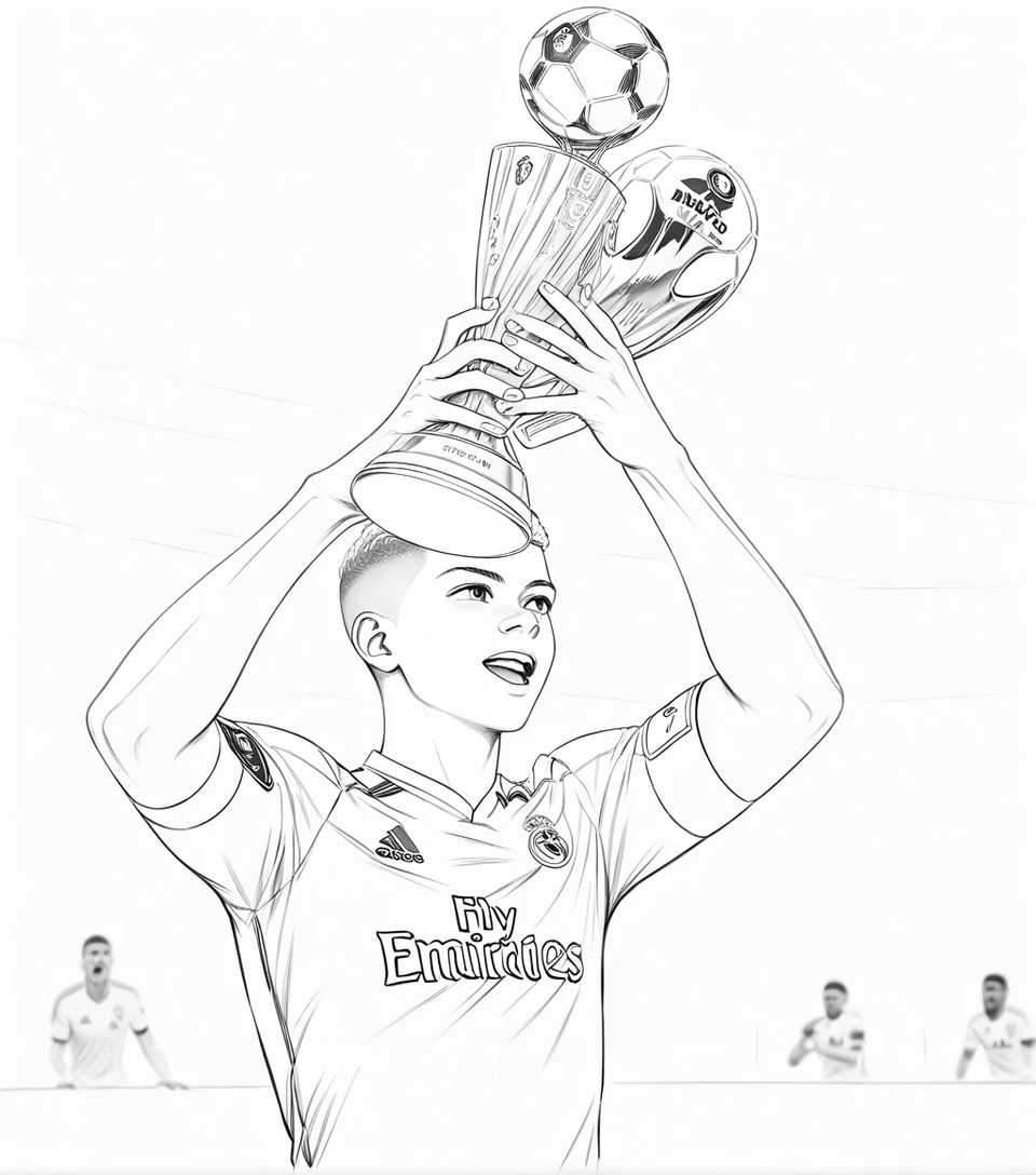 Soccer star lifting the World Cup trophy in celebration