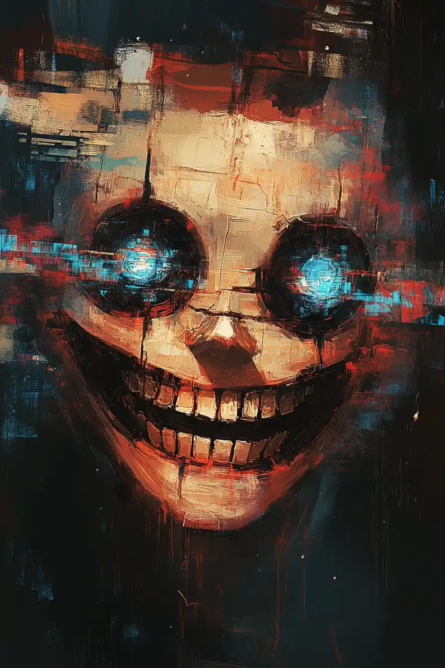 Digital portrait of a smiling face with broken inner signals
