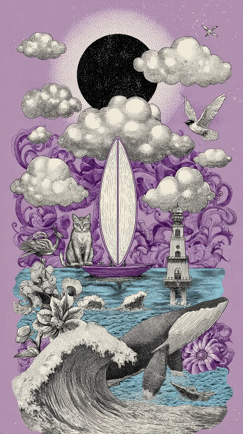 Formas abstractas surrealistas ilustradas en un paisaje onírico decorativo