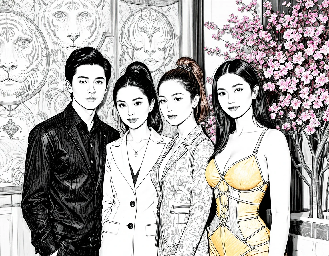 Four stylish guests posing at an elegant indoor event