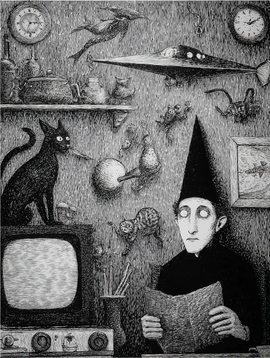 Eerie Plague Doctor In A Vintage Surreal Kitchen Scene