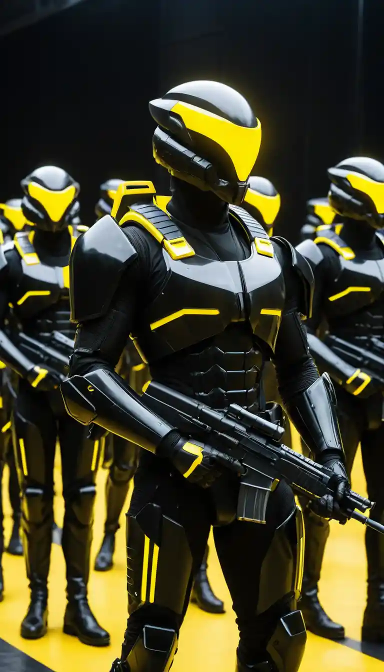 Futuristic soldiers firing energy rifles in deep space