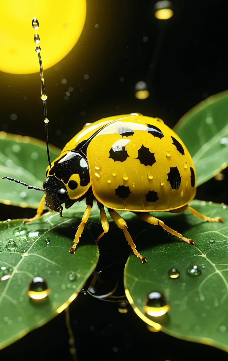 Gros plan futuriste de science-fiction d’une coccinelle cybernétique jaune