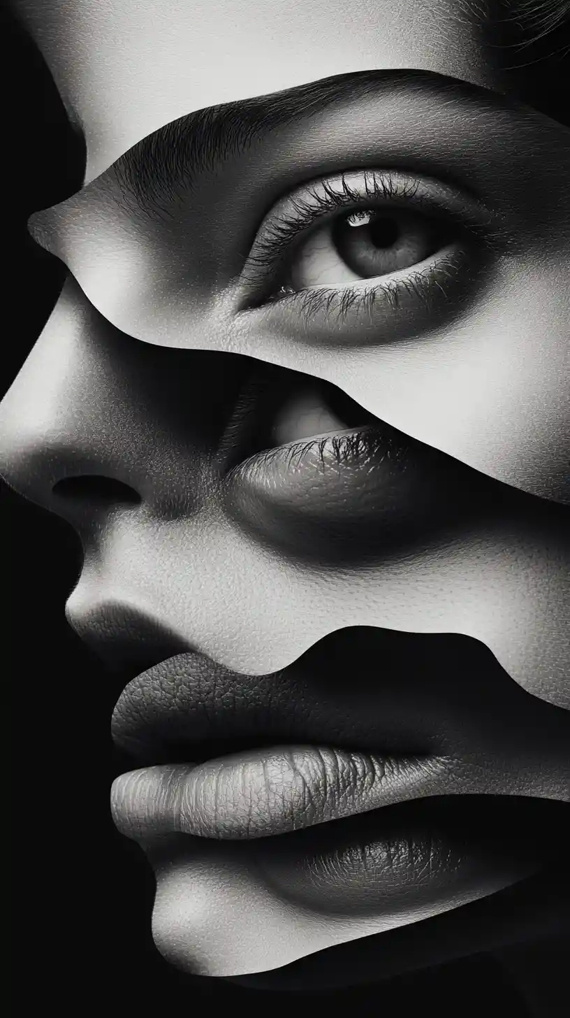 Surreal portrait of many concealed faces within one visage