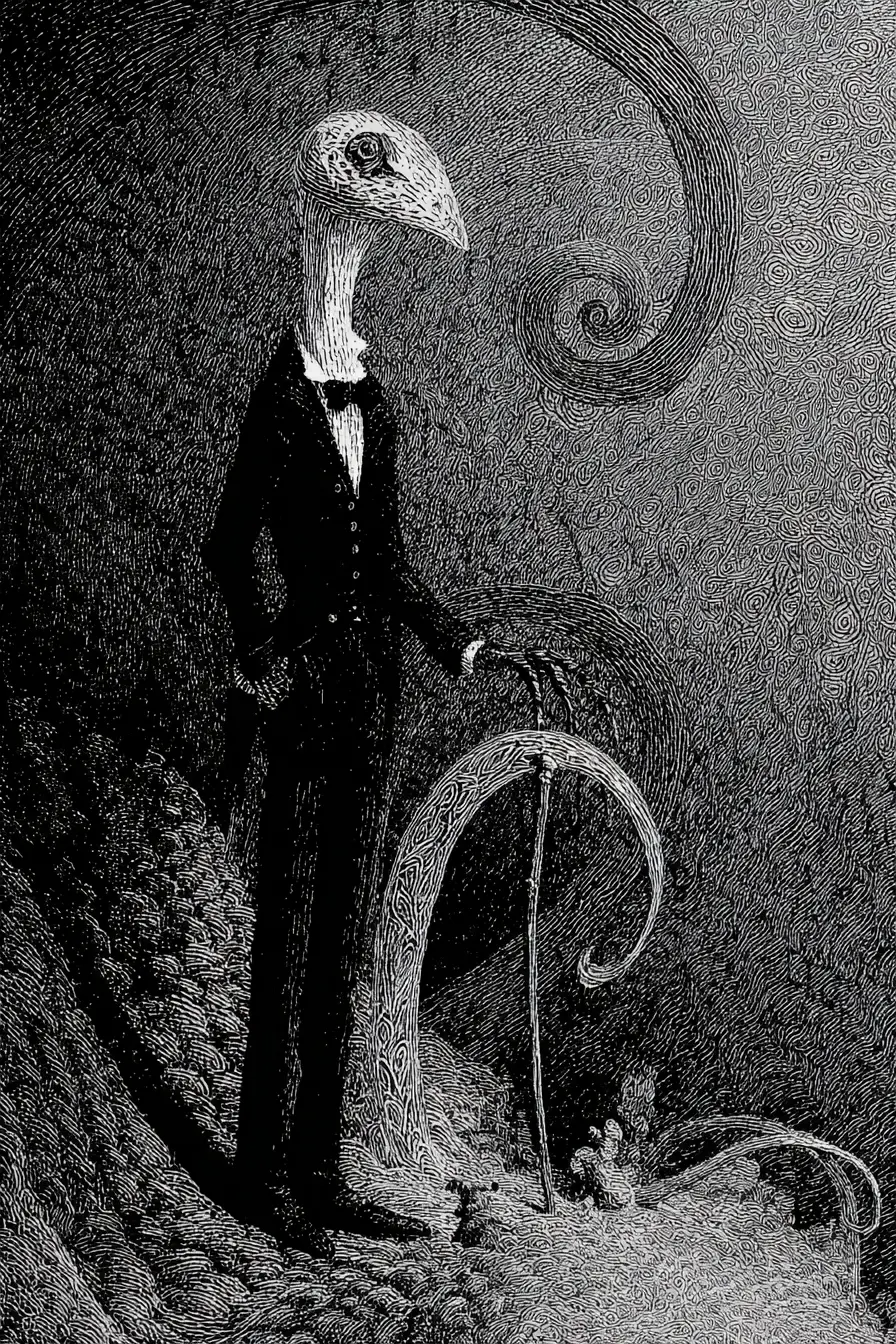 Mundo surreal a tinta y pluma con inquietantes formas arquitectónicas