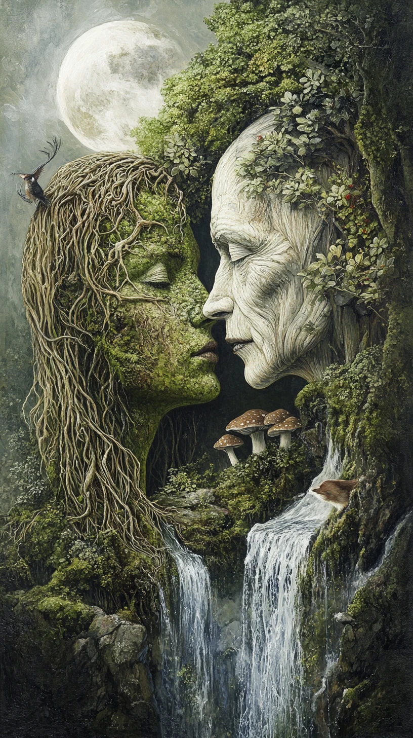 Enchanted Forest Forming Intertwined Human Profiles In Nature