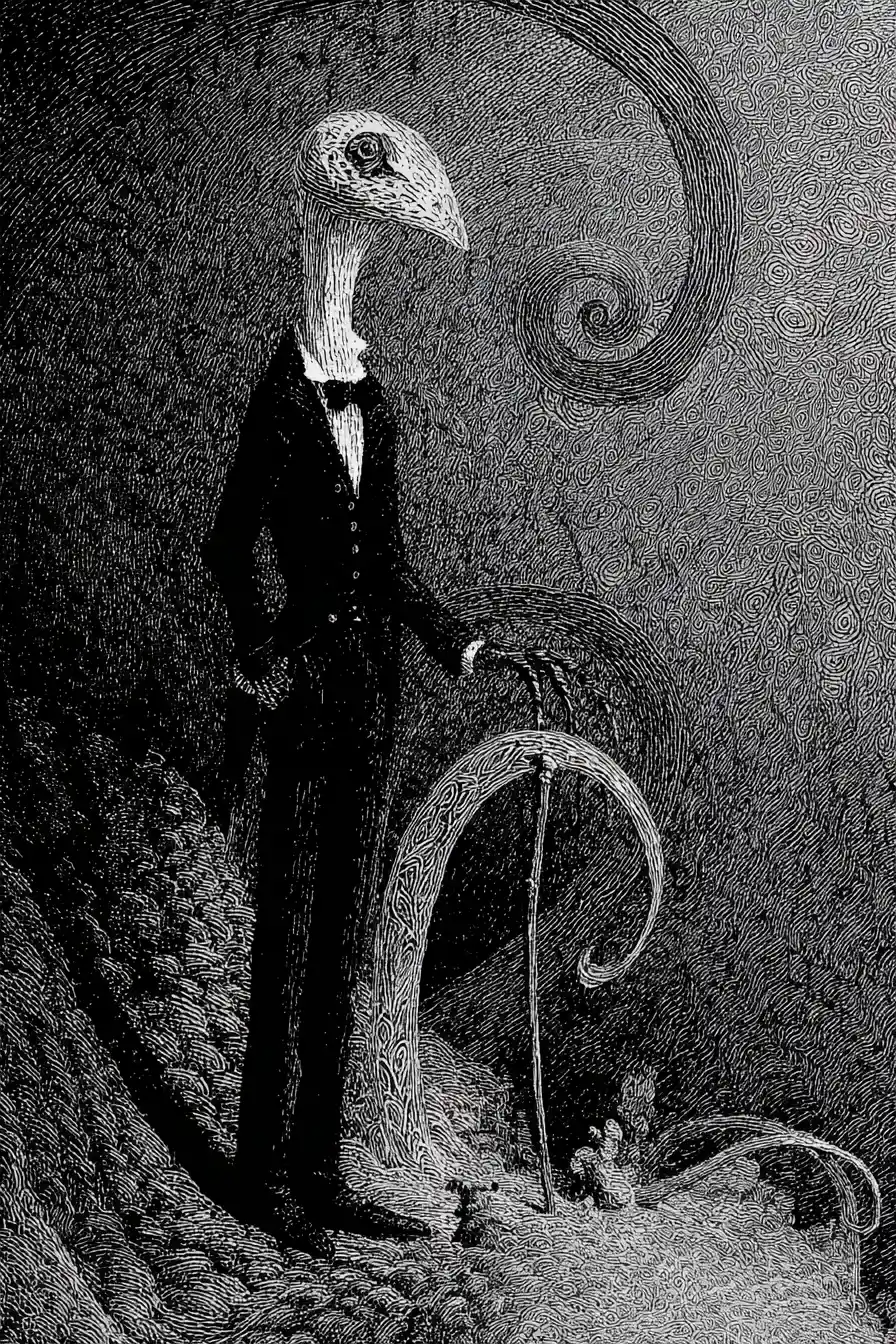 Surreal pen and ink world with eerie architectural forms
