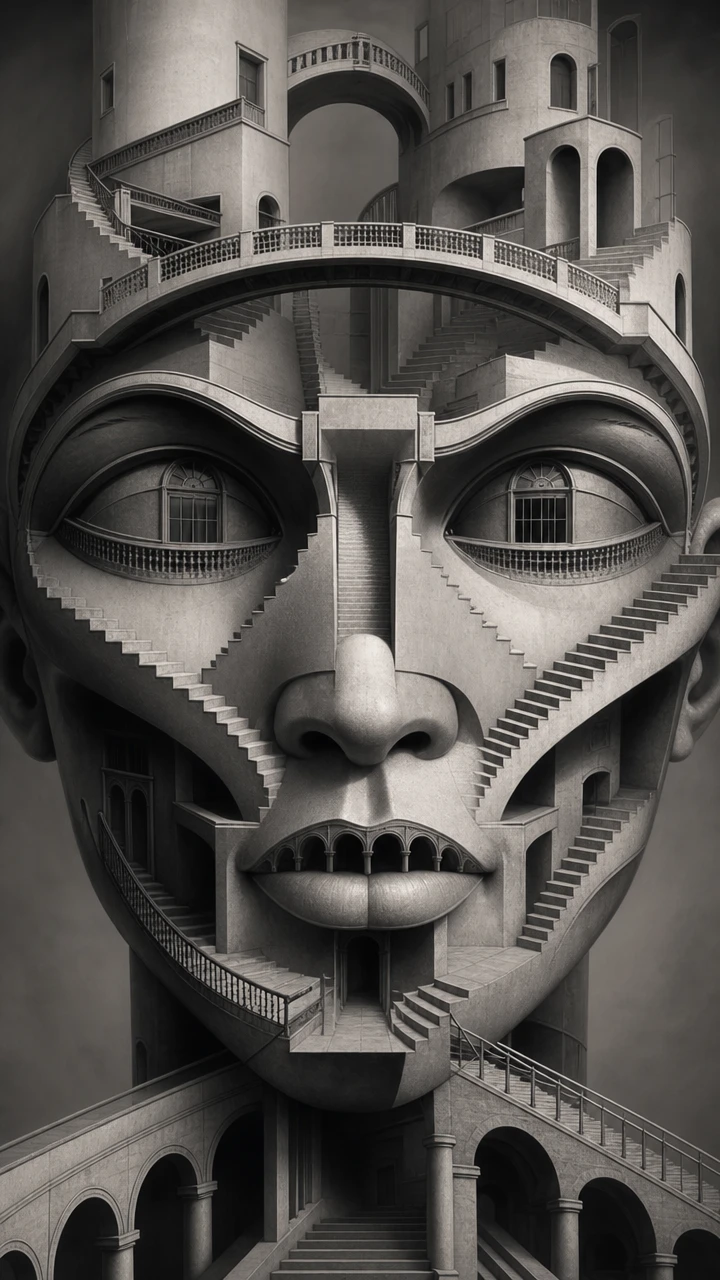 Surreal Portrait Built From Impossible Architectural Forms