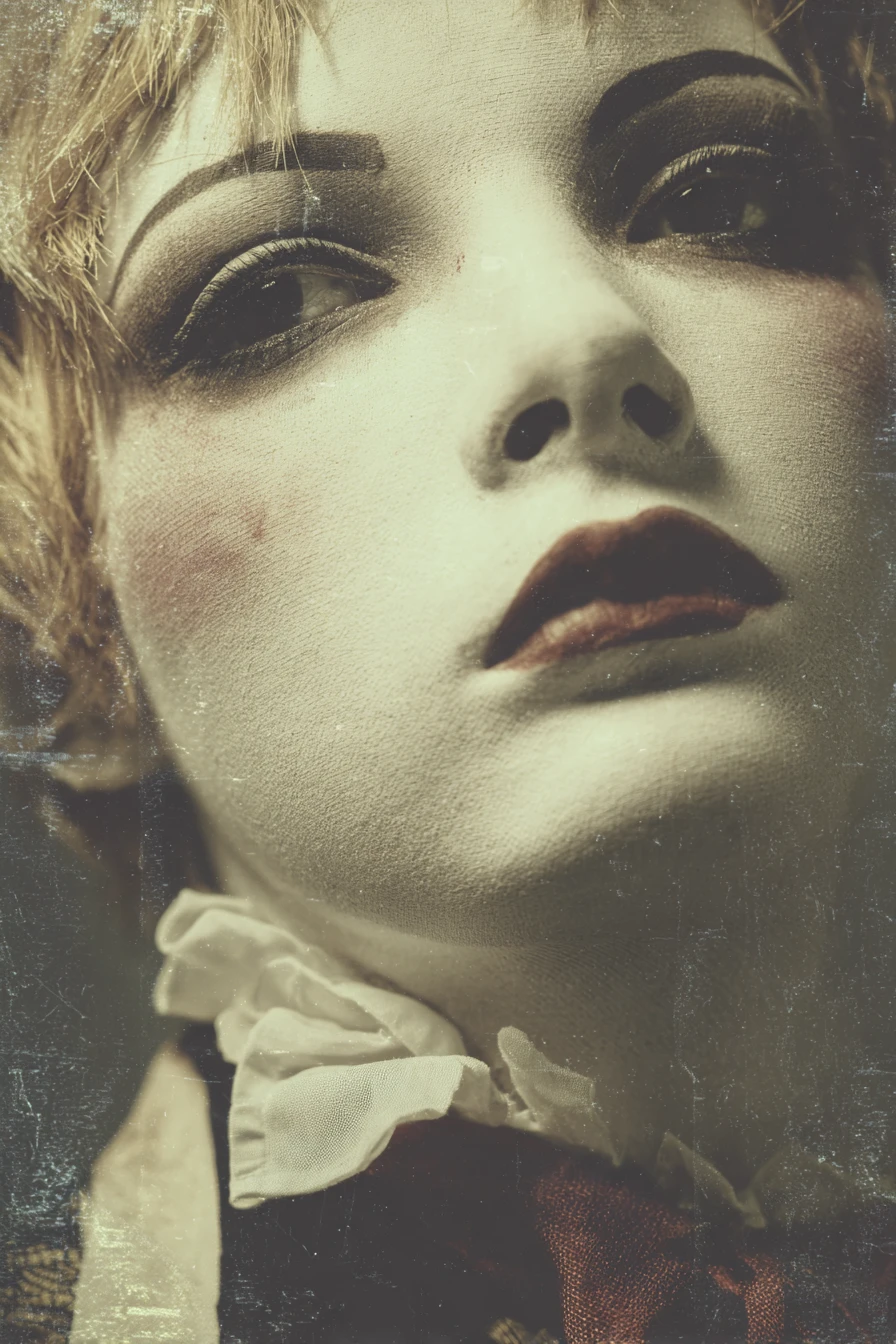 Surreal woolen woman portrait in a strange eerie world