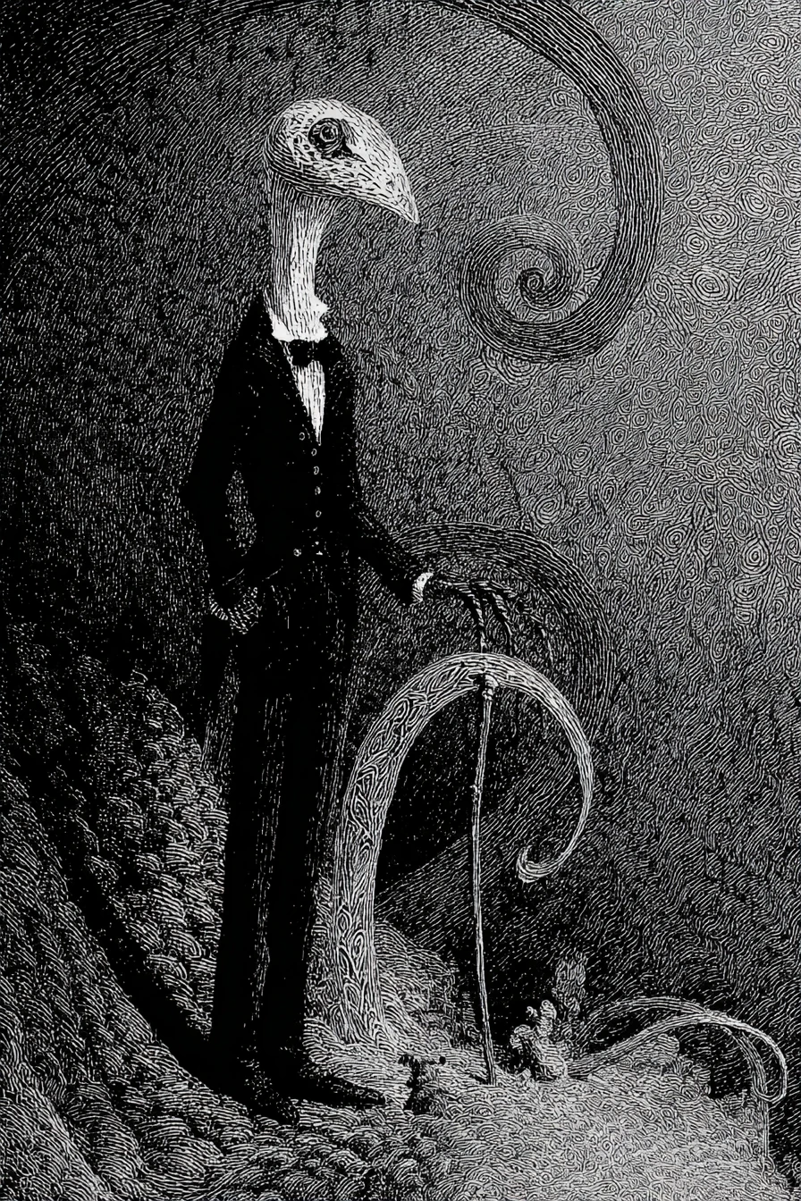 Surreal pen and ink world with eerie architectural forms