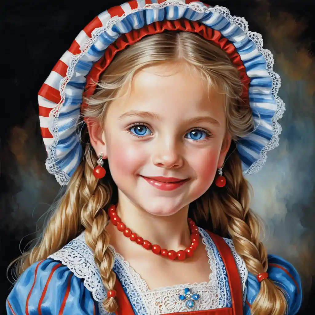 Dutch girl in traditional dress with braided blonde hair