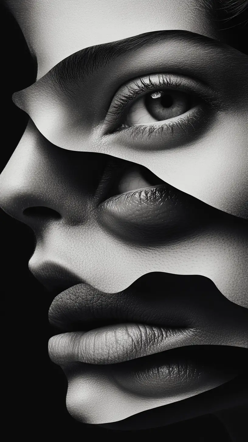 Surreal portrait of many concealed faces within one visage