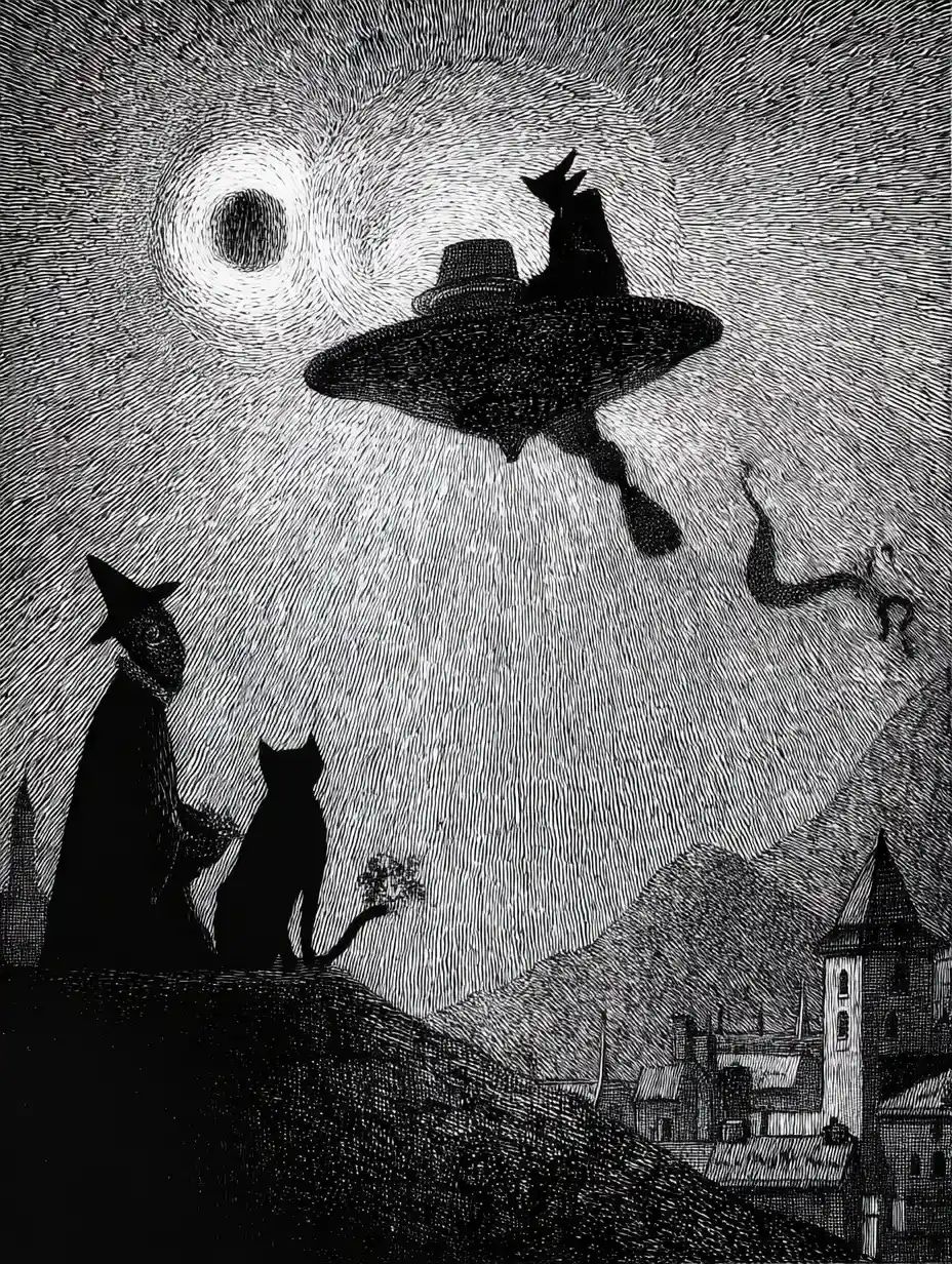 Eerie wizard in a surreal early twentieth century kitchen