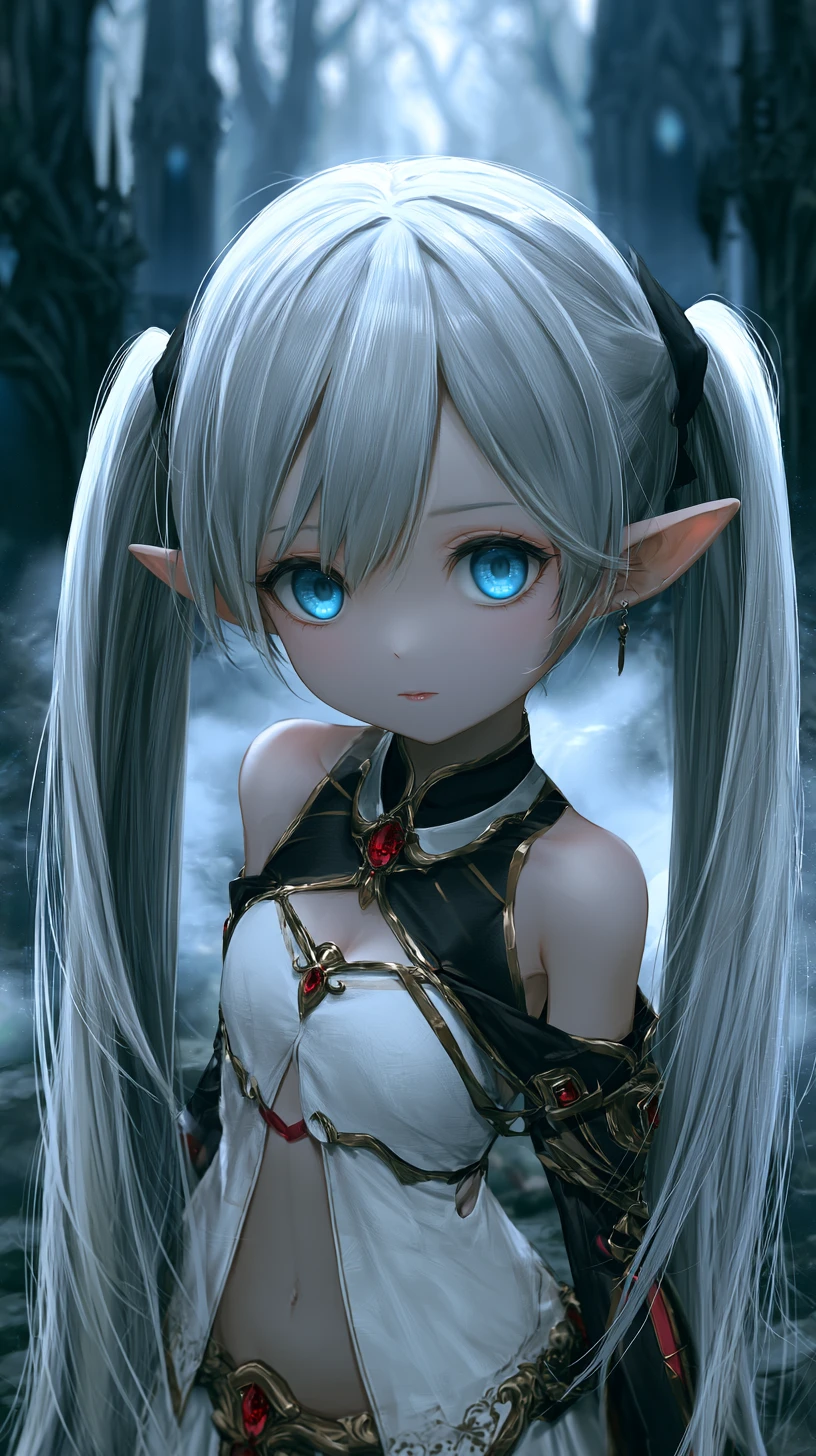 Silver haired elf girl in an enchanted forest portrait