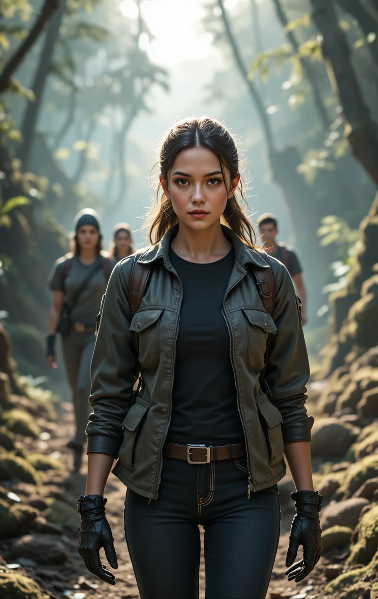 Confident woman leader in a lush rainforest clearing