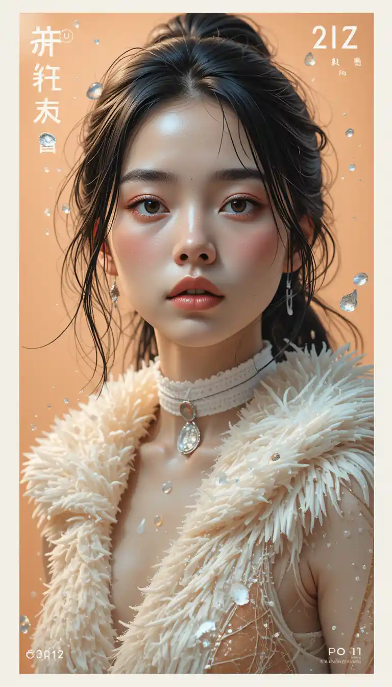 Hyperrealistic portrait of a warrior girl with watery textures