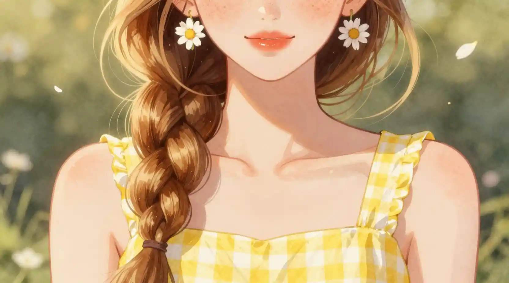 Summer girl with ombre braid and yellow gingham dress