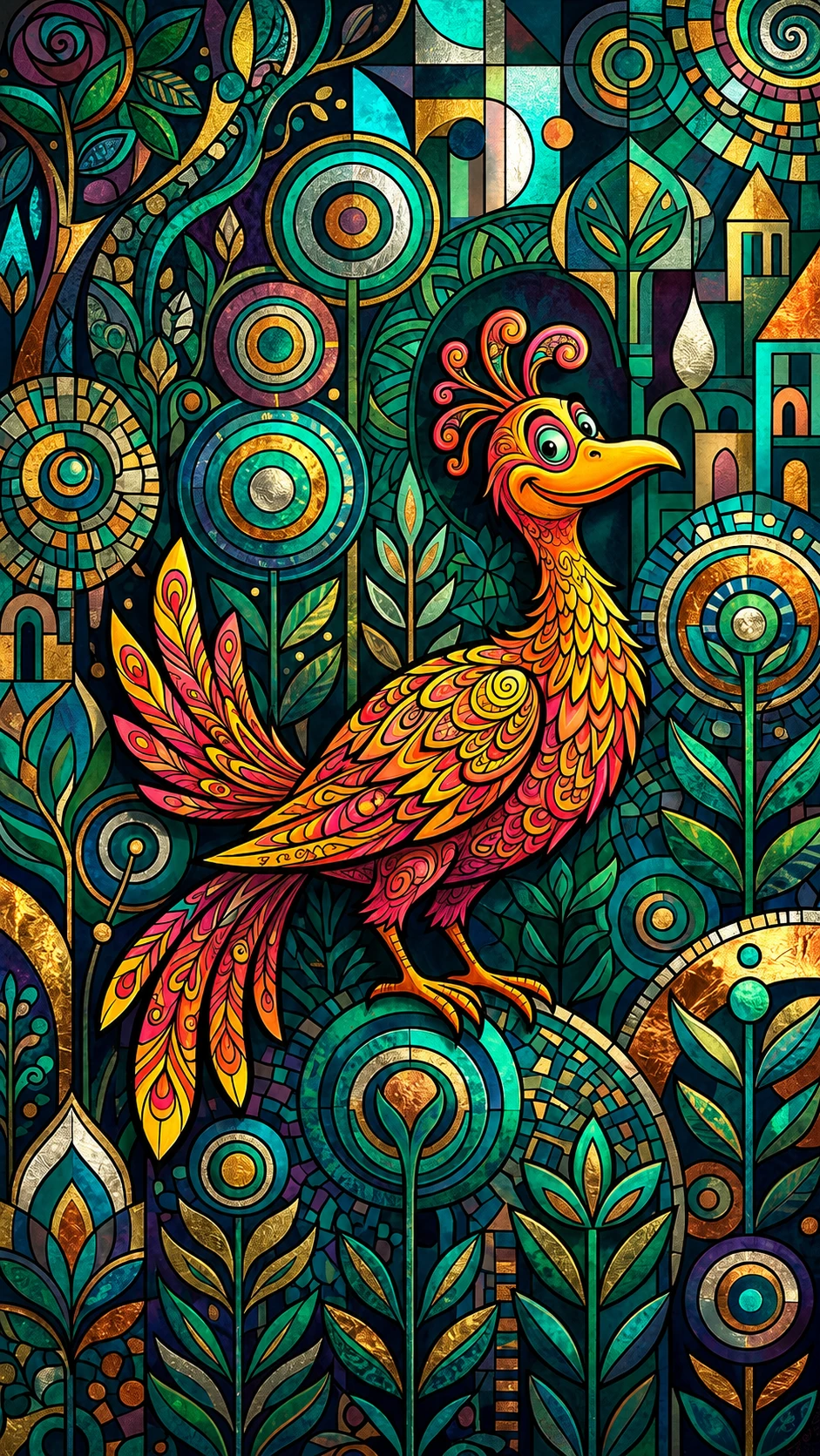 Vibrant digital bird against a colorful summer evening sky