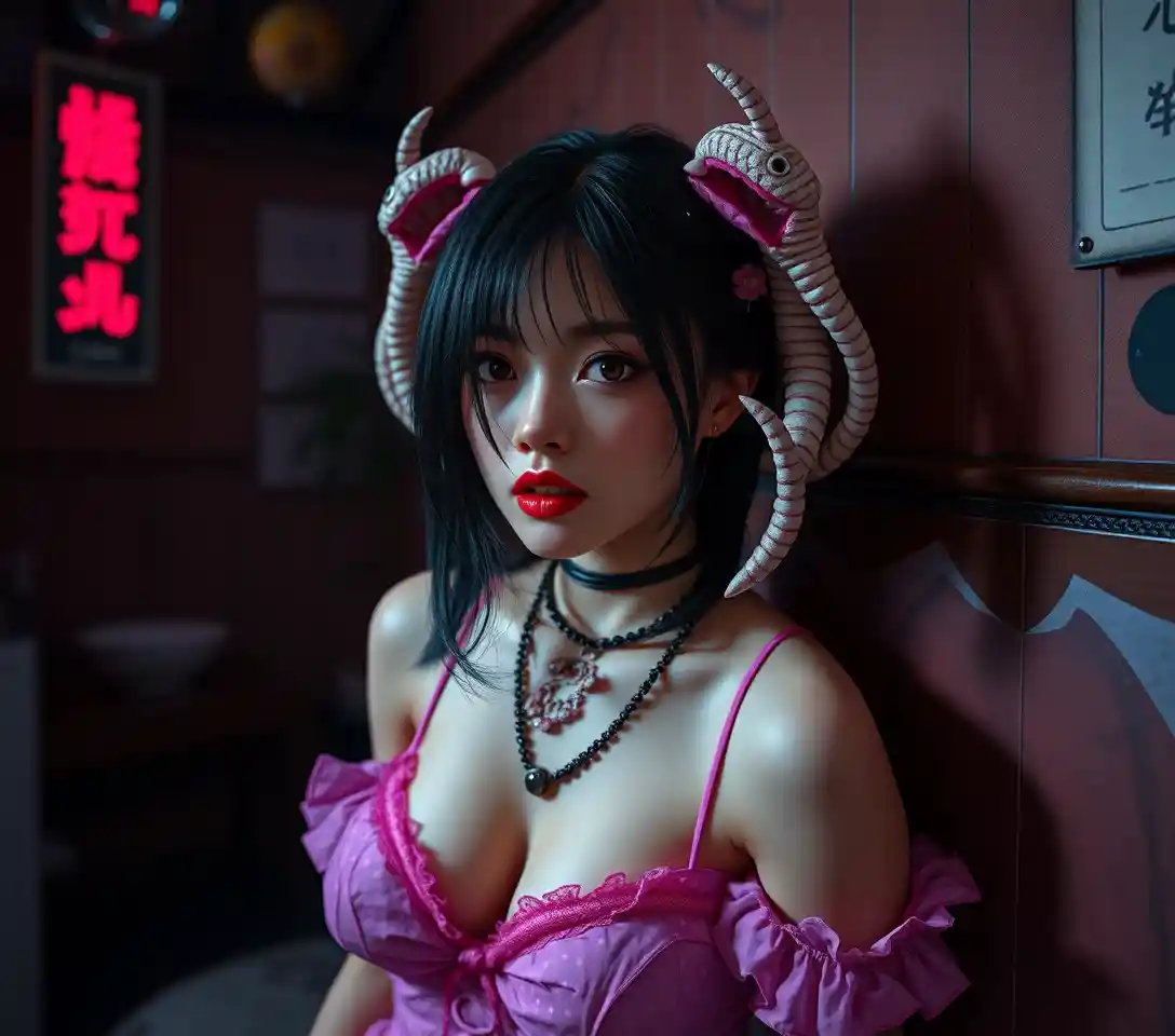 Surreal sensual heroine in eerie yet playful composition