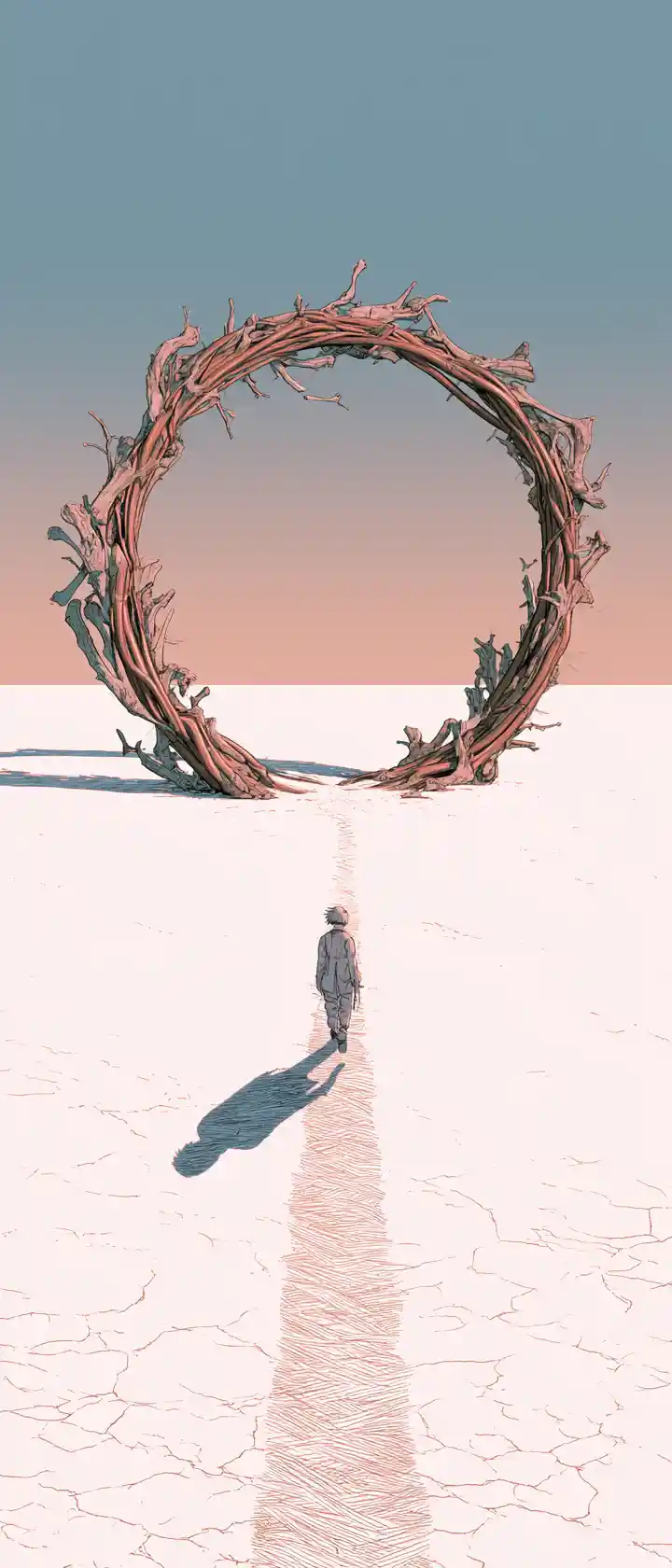 Anime girl walking toward a lone circular portal