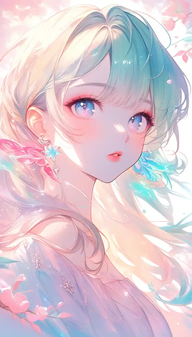 Dreamy watercolor portrait of a young woman in sunlight