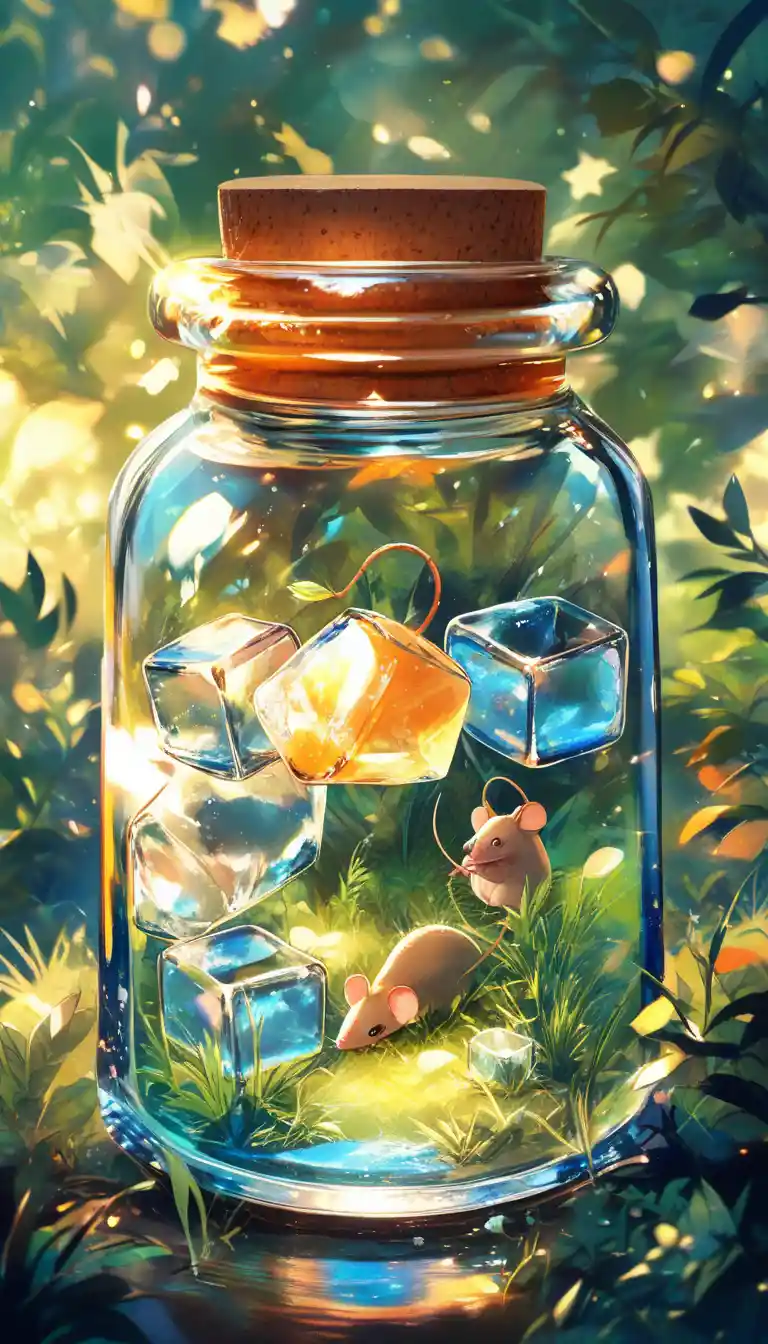 Romantic fantasy illustration of a water glass with ice