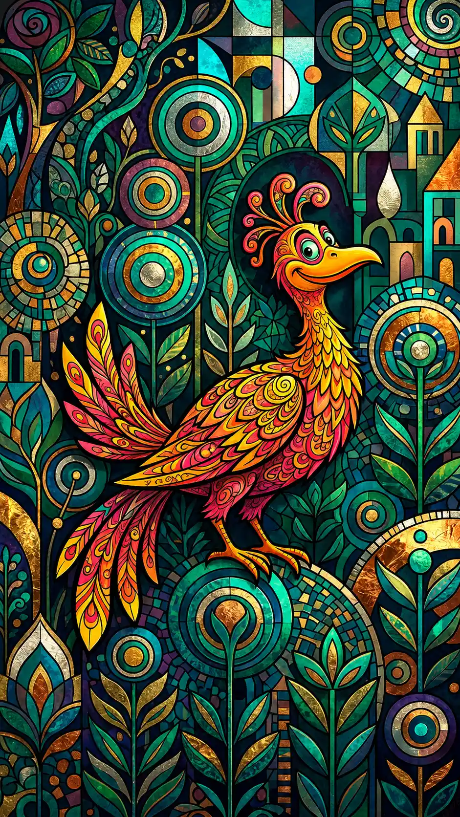 Vibrant digital bird against a colorful summer evening sky