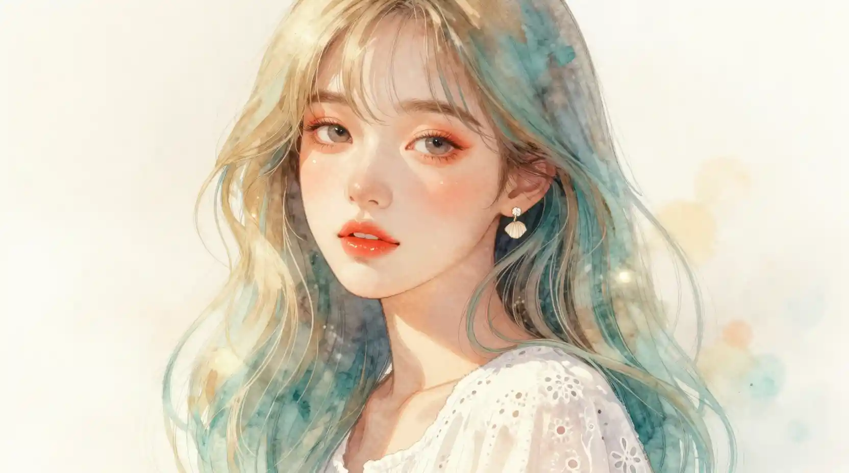 Dreamy watercolor portrait of a girl in summer light