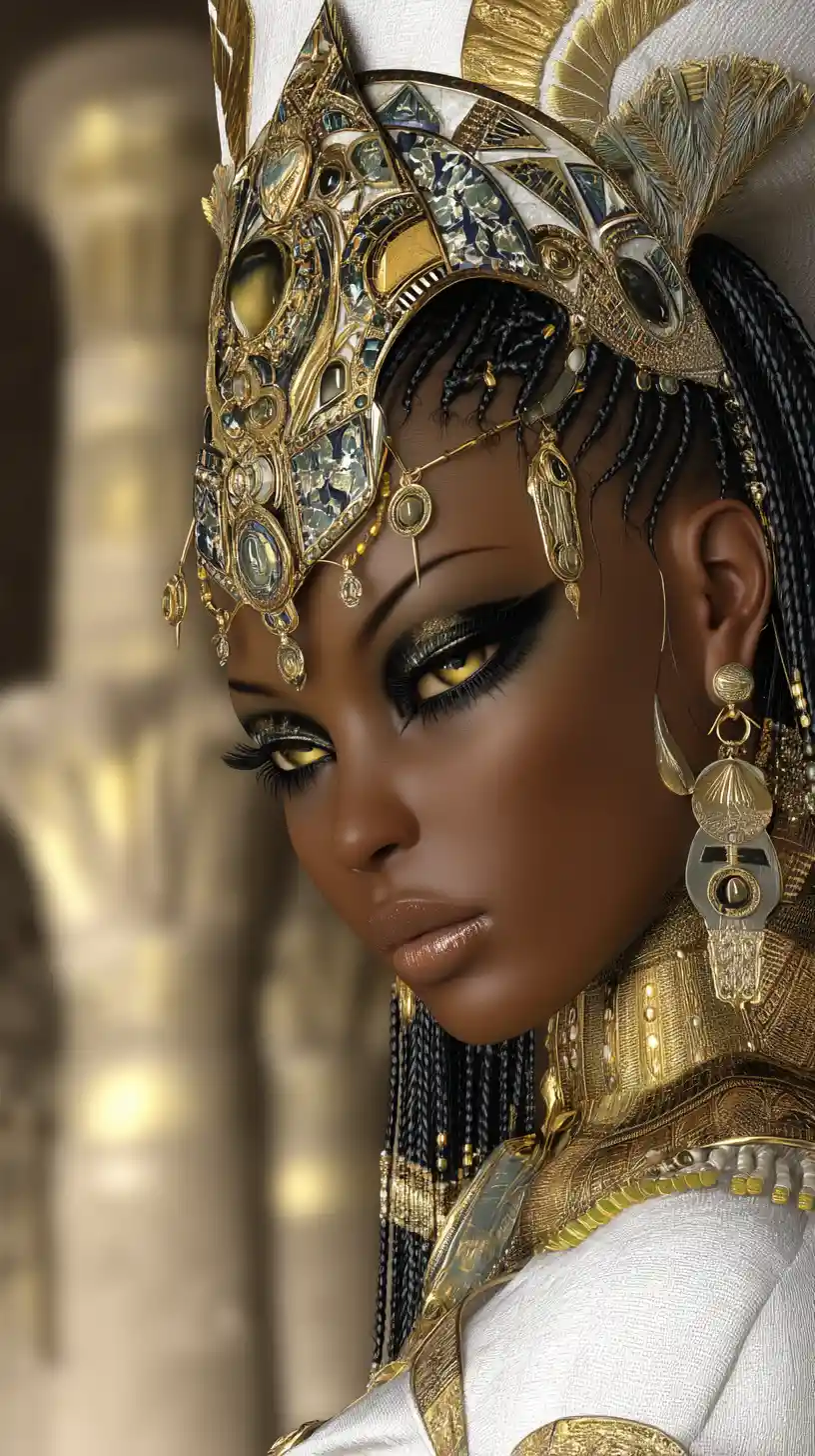 Regal ancient Egyptian woman in temple courtyard