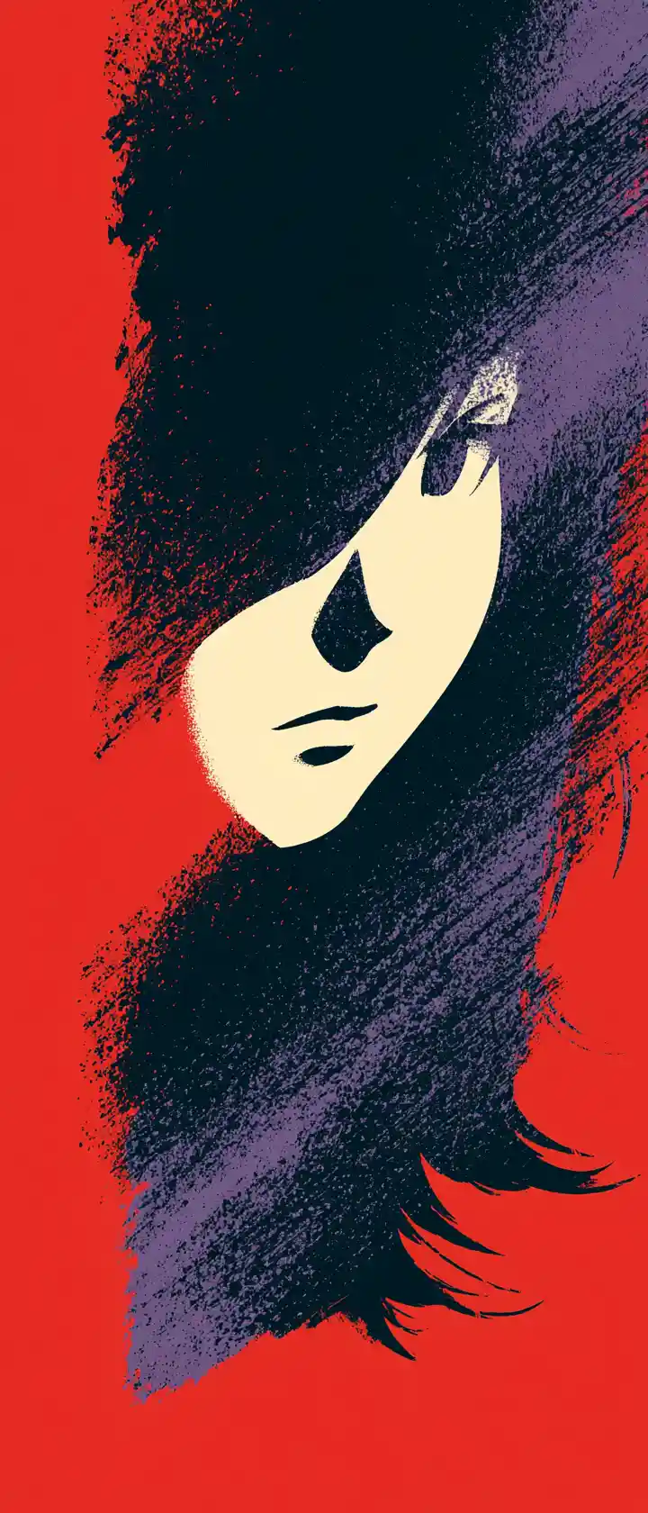 Pop art anime close up with deep crimson abstract shadow